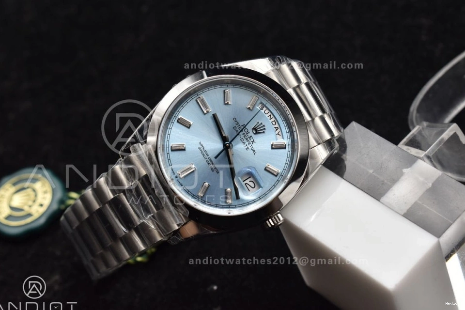 Gain A President DayDate 40 Crystal Bracelet 720 Unique On Dial Weight SS Blue Iced GSF 0709